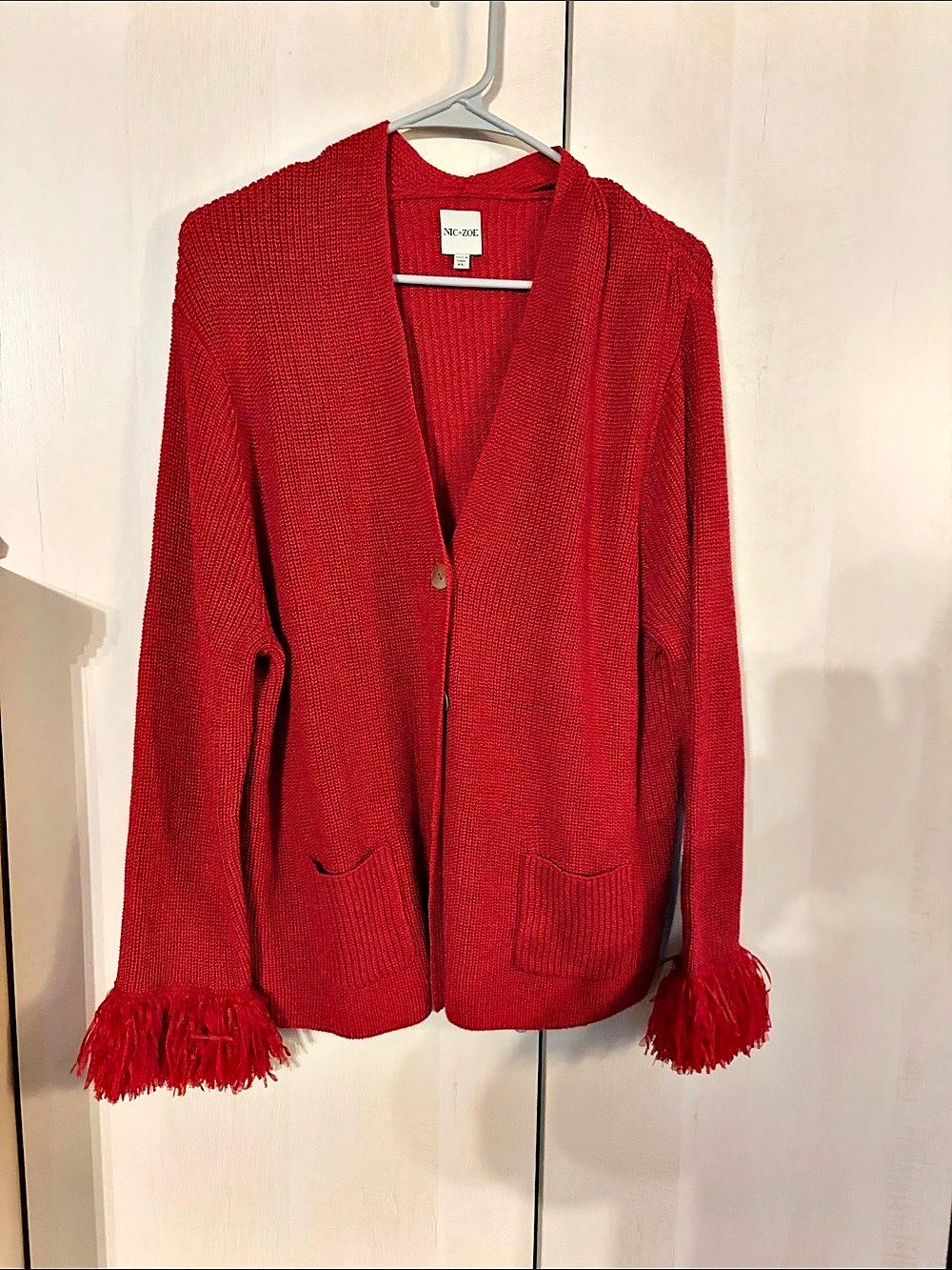 NIC+ZOE Fringe Cuff Cardigan in Red Size XL Like New